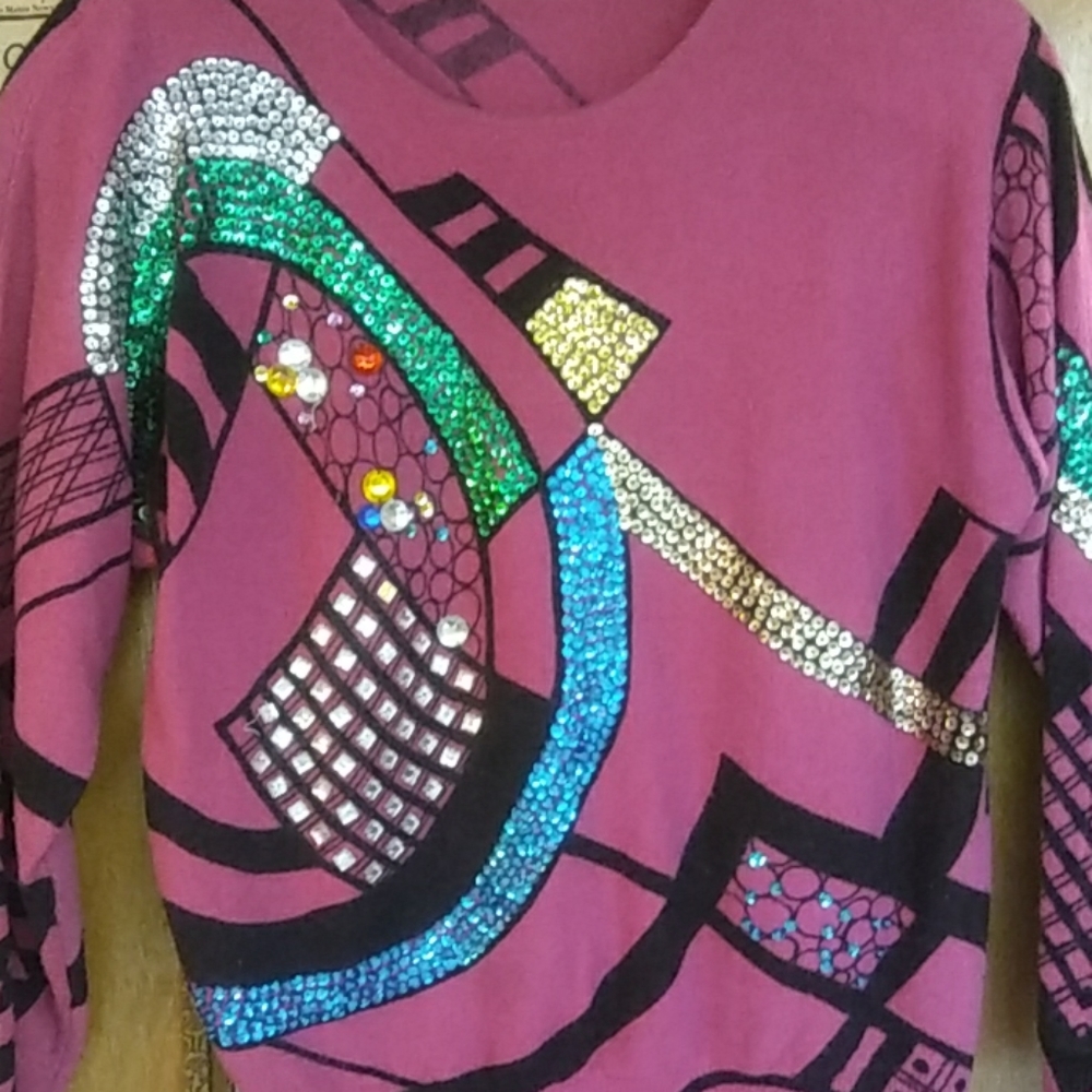 Pink lambwood and nylon sweater with sequins semi